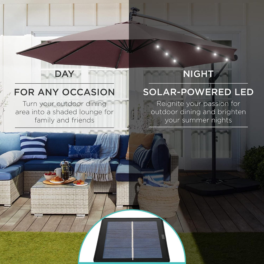 Best Choice Products 10ft Solar LED Offset Cantilever Hanging Market Patio Um...