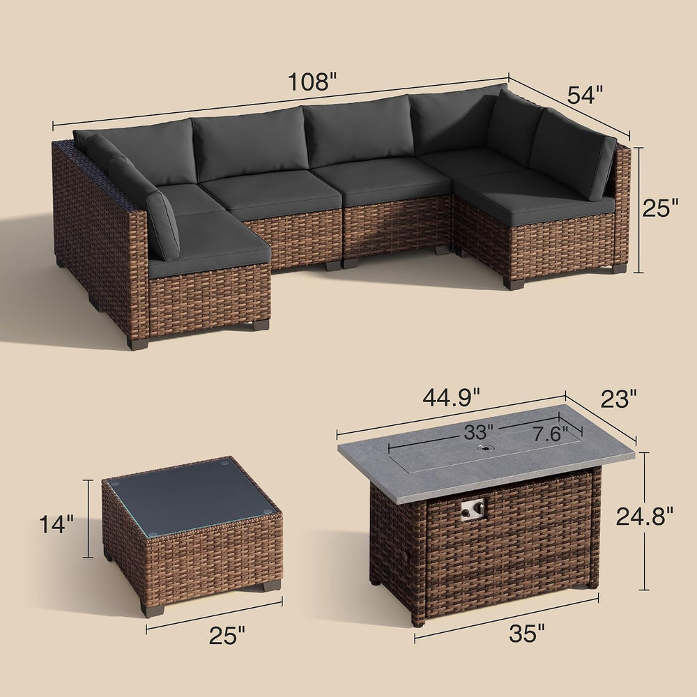 Qsun 8 Pieces Outdoor Patio Furniture Set with 44.9" Fire Pit Table, All...