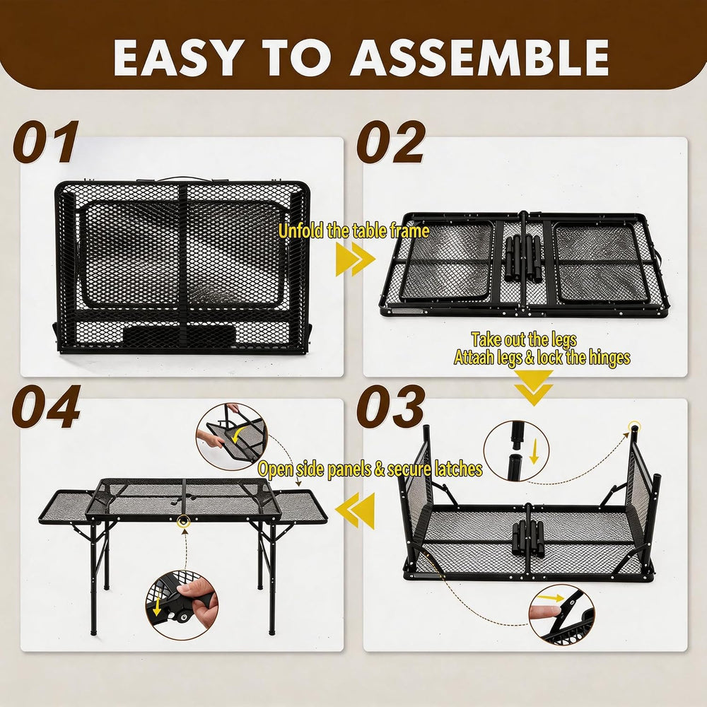 Folding Camping Table with 2 Wing Panels – Adjustable Height & Width Port...