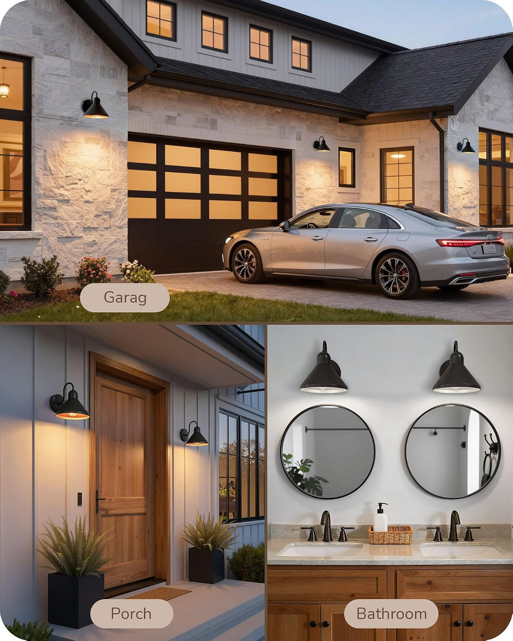 EDISHINE 8IN Gooseneck Barn Outdoor Wall Light, Farmhouse Porch Light