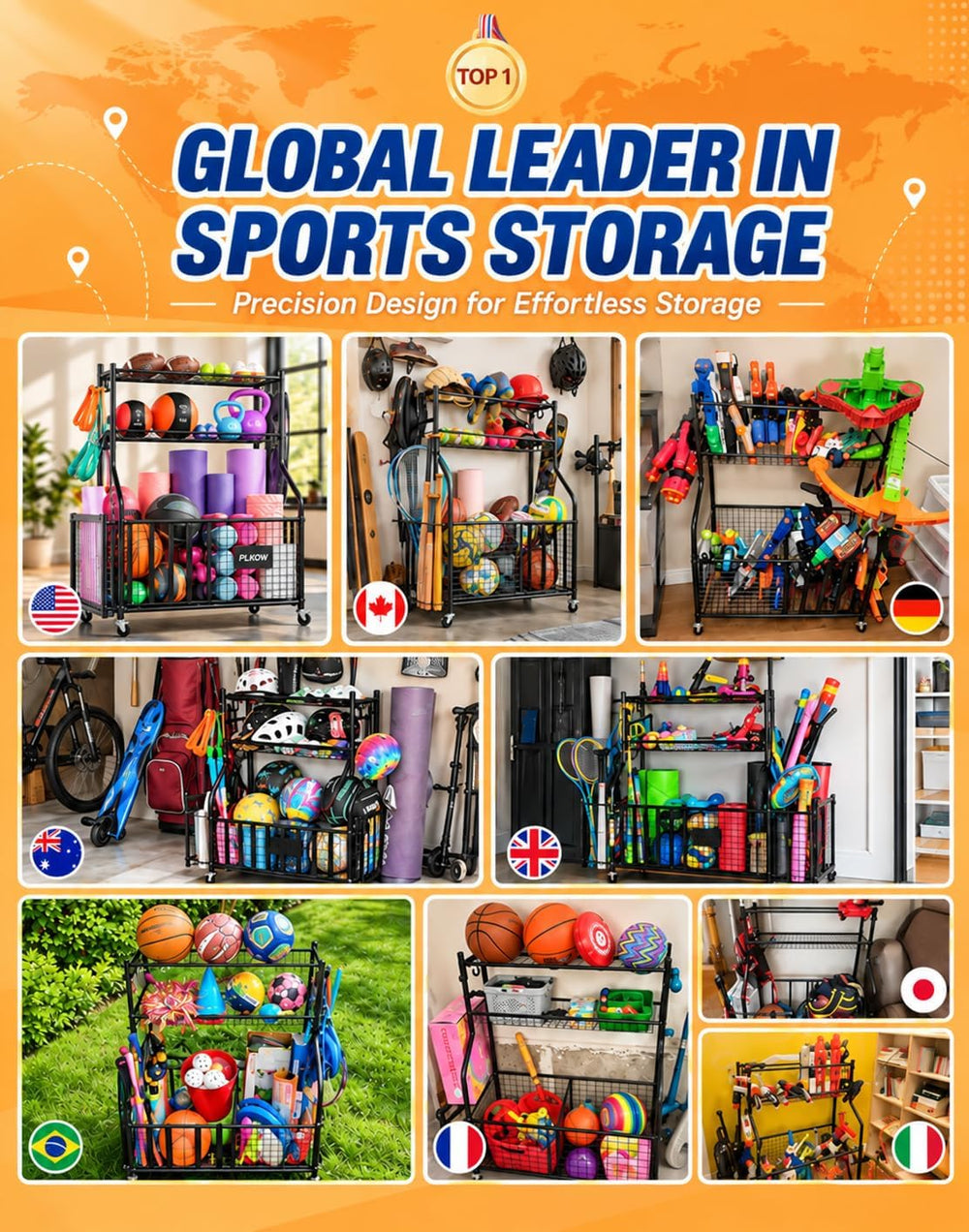 PLKOW Sports Equipment Storage for Garage, Ball Storage Organizer