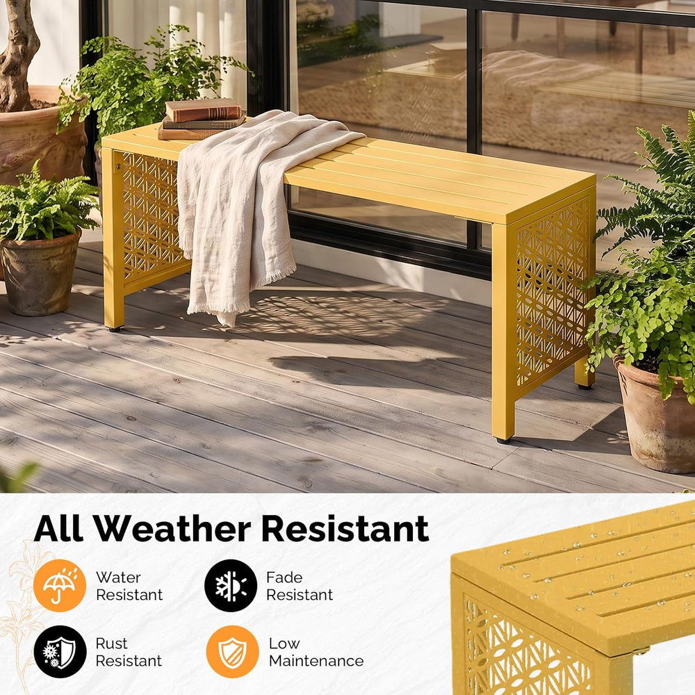 VINGLI 40in Outdoor Metal Bench, All-Weathe Backless Patio Bench with Slatted...
