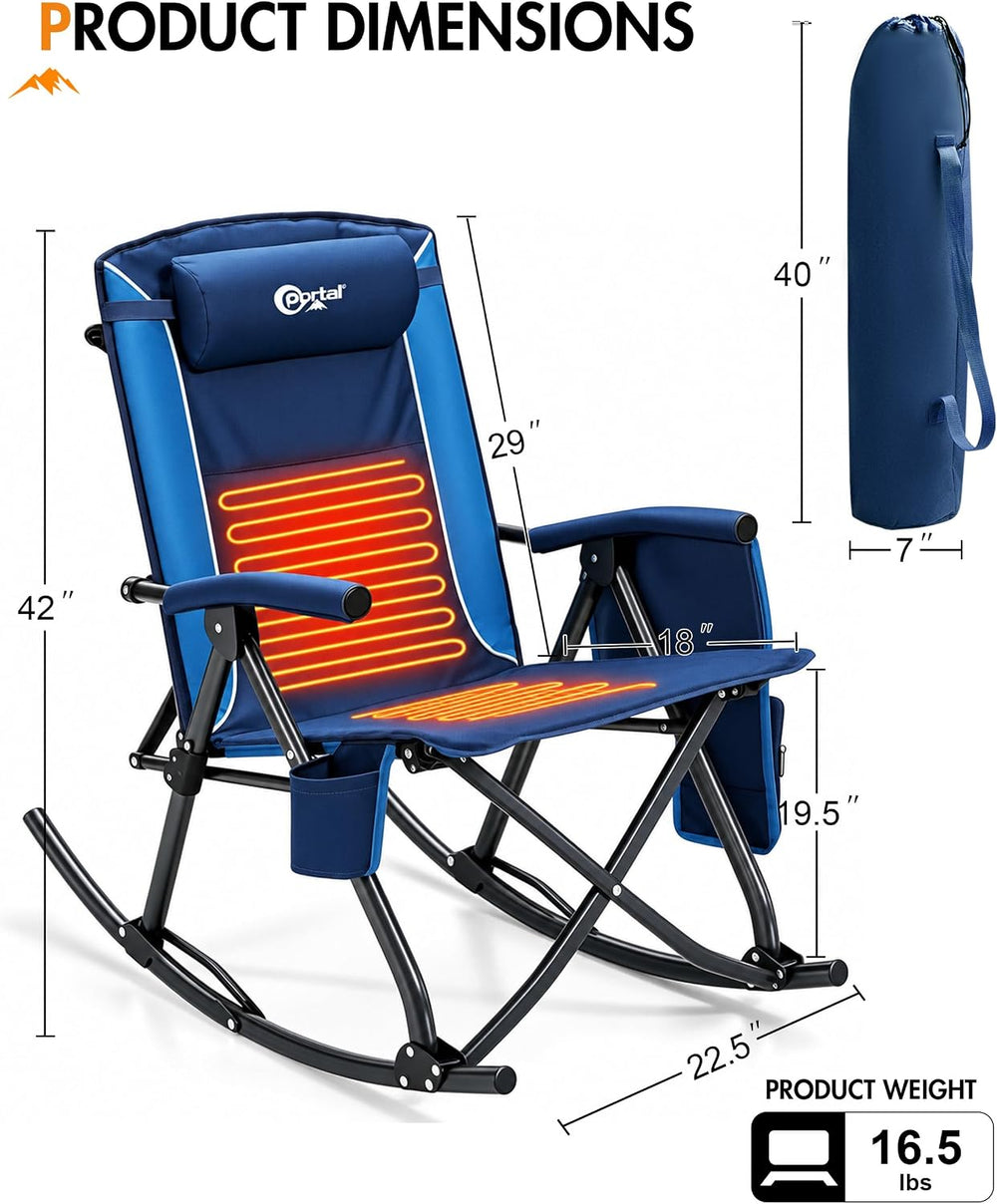 Portal Heated Folding Rocking Camping Chair Oversized Portable Outdoor Rocker...