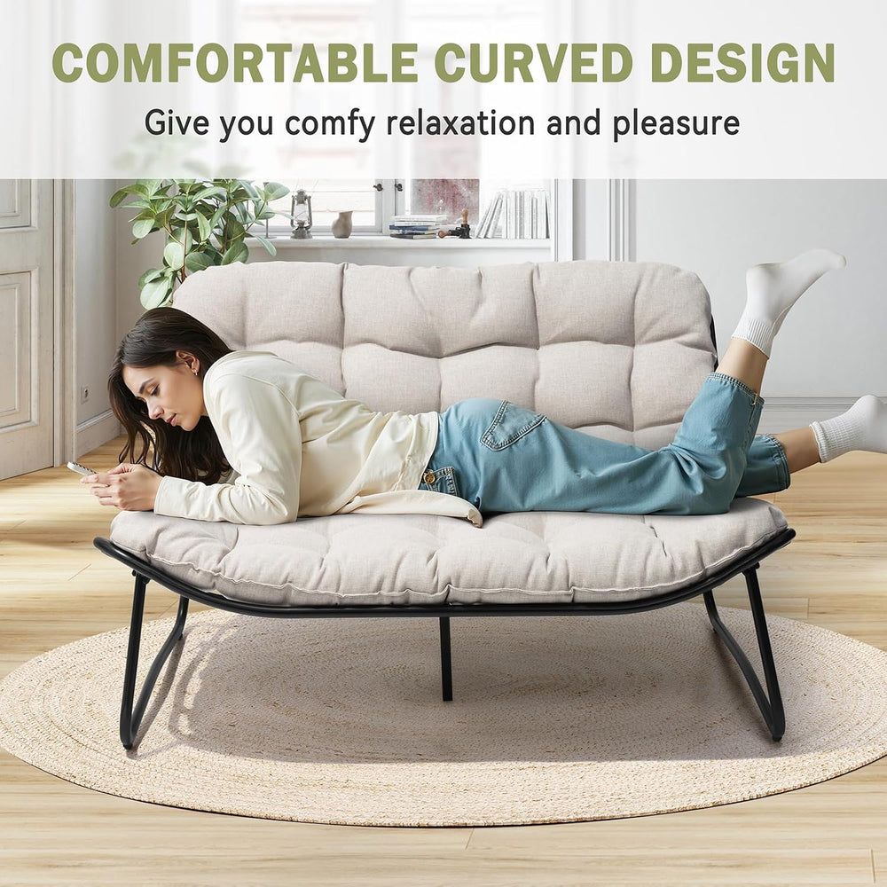 Outdoor Loveseat with Soft Cushion,Patio 2-Seat Boho Sofa (Beige)
