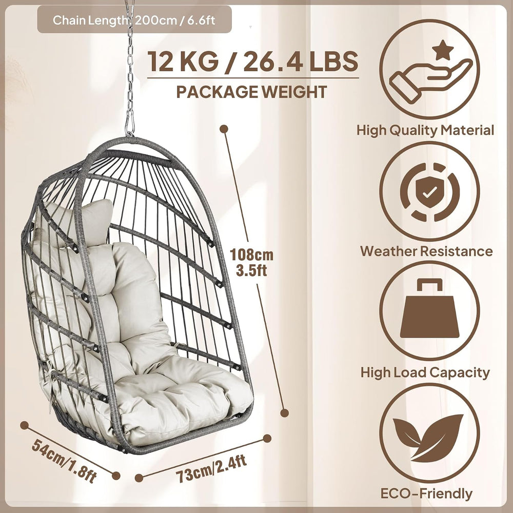 Chihee Egg Chair Foldable Wicker Rattan Hanging Swing Chair Indoor Outdoor Pa...