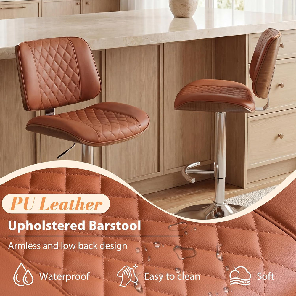 DRMBOOK Modern Swivel Bar Stools, Faux Leather Orange, Set of 3