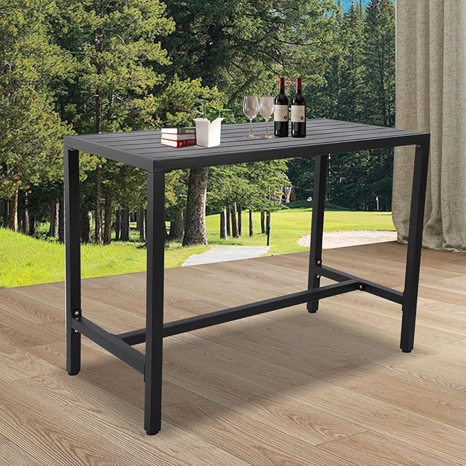 Outdoor Bar Table, Patio Console Pub Height Tables with Powder Coated Steel F...