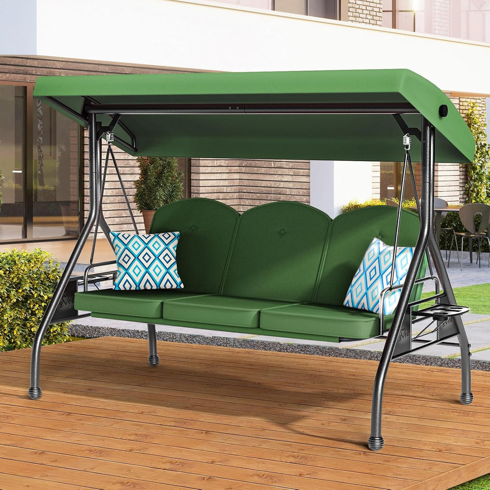 ZZW 3 Seat Outdoor Porch Patio Swing with Stand 800lbs 2-in-1 Convertible Swi...