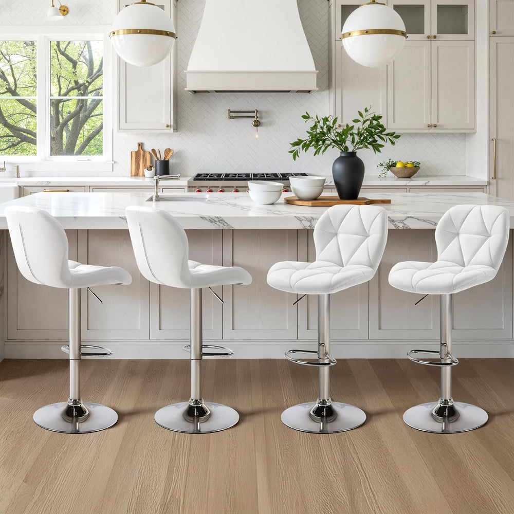 Yaheetech Bar Stools Set of 4 Adjustable Height Swivel Barstools White