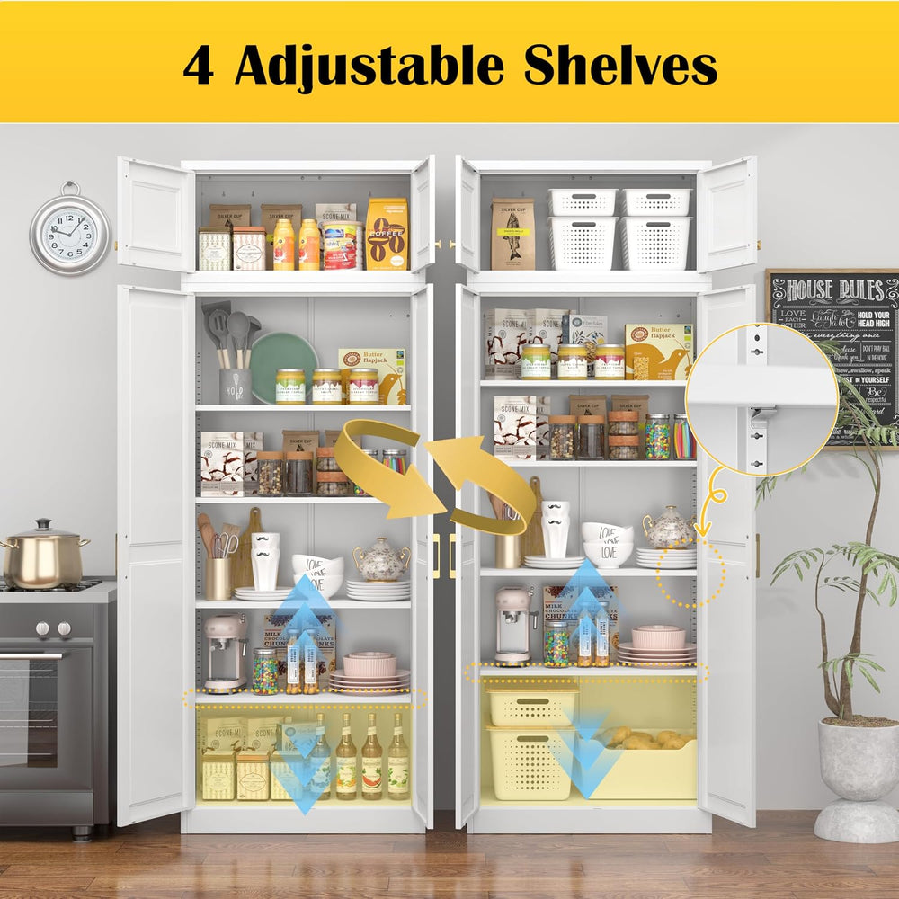 Steeloong 86"Metal Pantry Storage Cabinet with Doors & 4 Adjustable ...