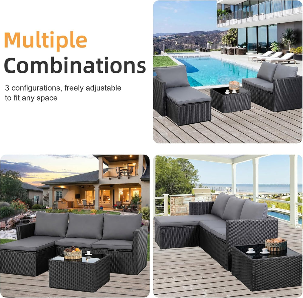 Shintenchi Outdoor Sectional Patio Furniture Set 4-Piece, All-Weather PE Ratt...