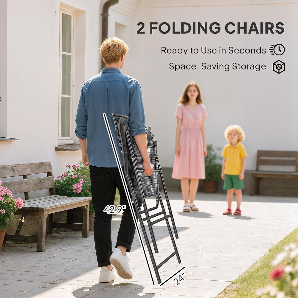 Outsunny 4 Piece Outdoor Patio Dining Furniture Set, 2 Folding Chairs, Adjust...