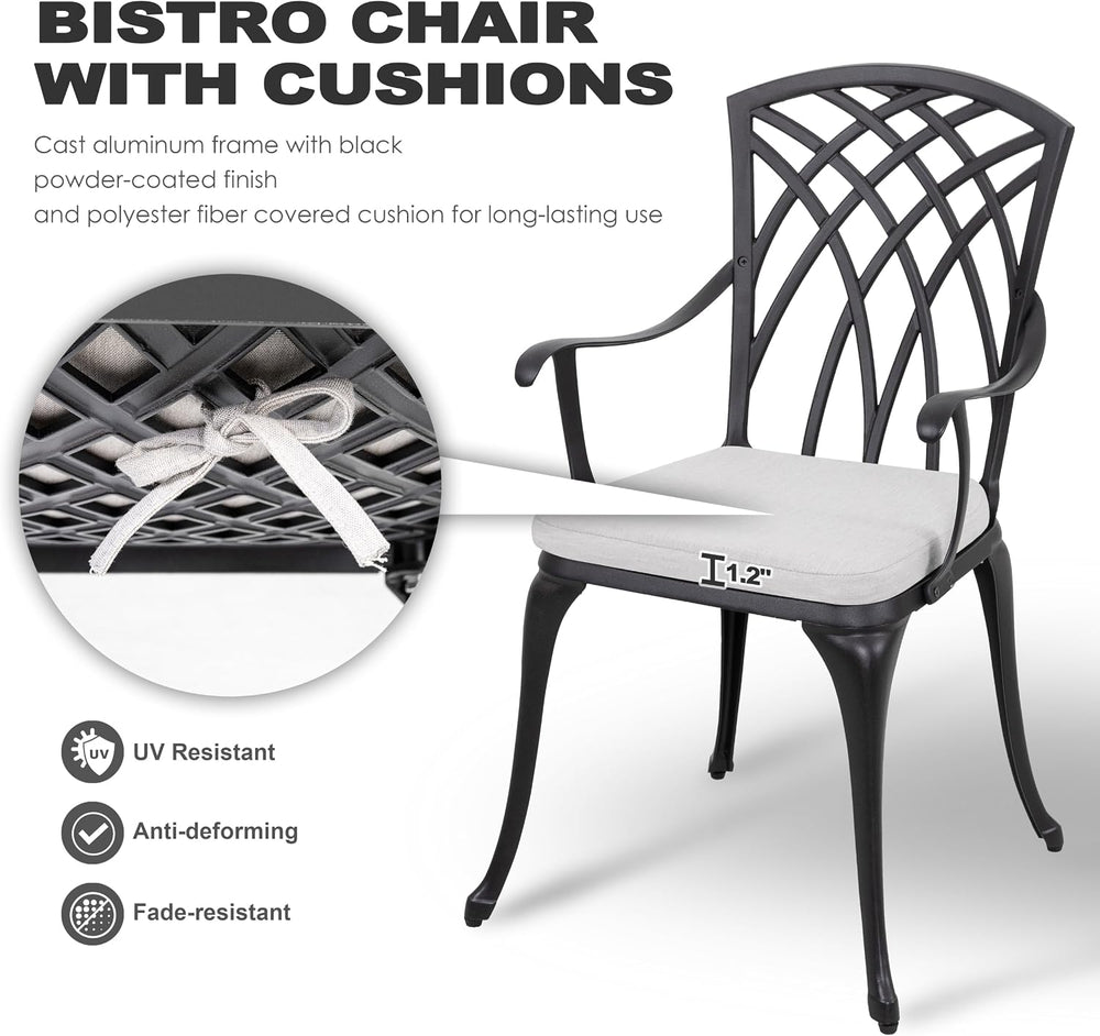 NUU GARDEN Outddor 3 Piece Bistro Set, Cast Aluminum Patio Furniture with Umb...