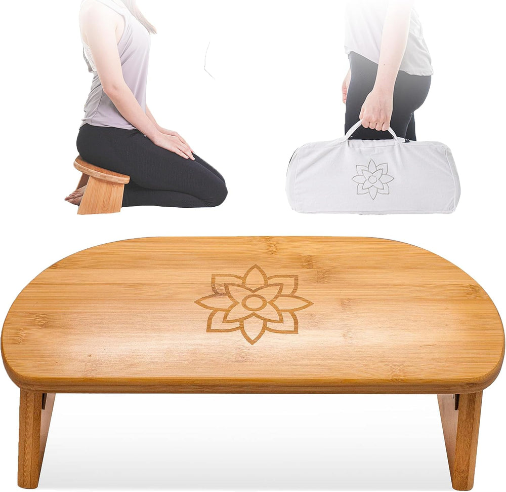 Folding Meditation Bench - Bamboo Kneeling Stool with Locking Magnetic Hinges...
