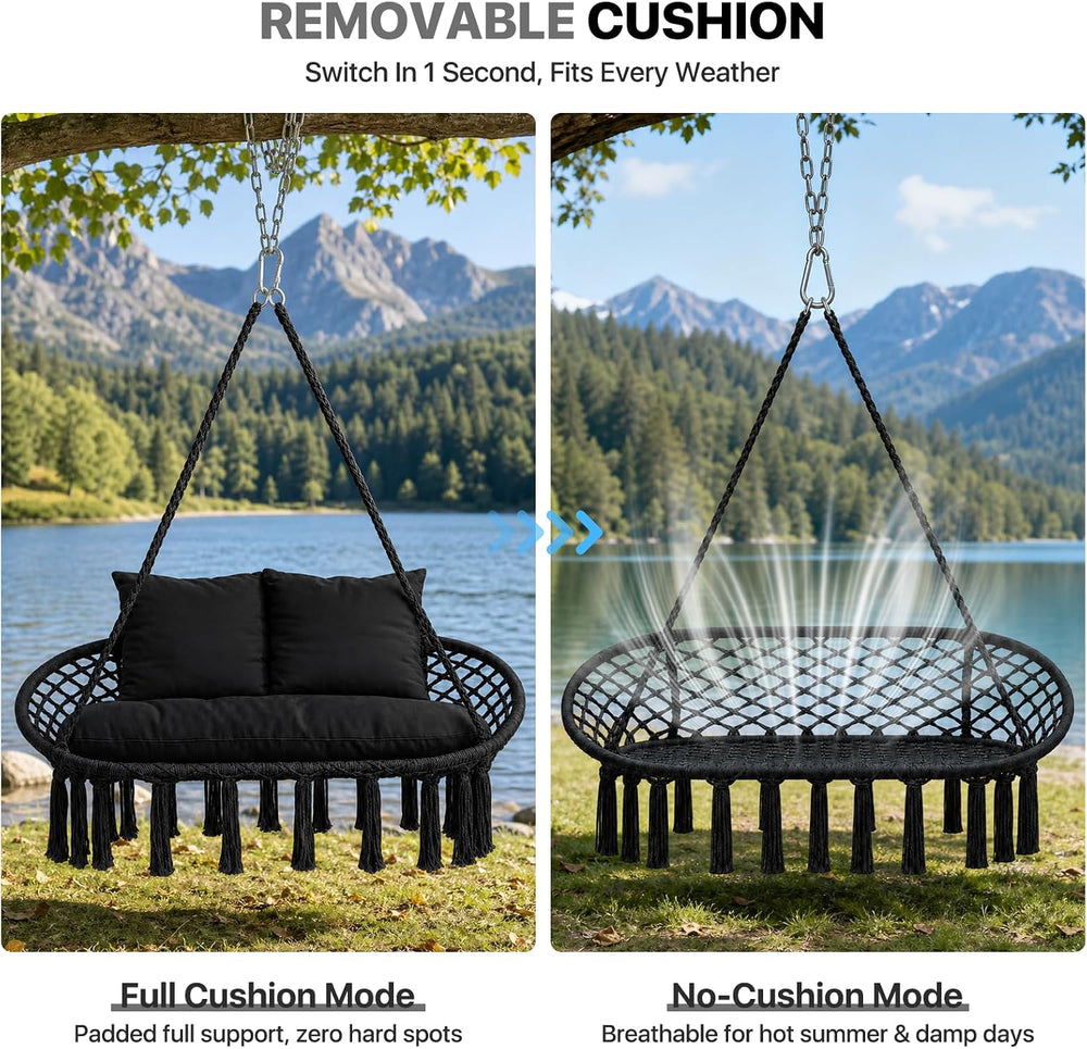 Athena Collection 2-Person Hammock Chair with Mounting Hardware Kit, Black