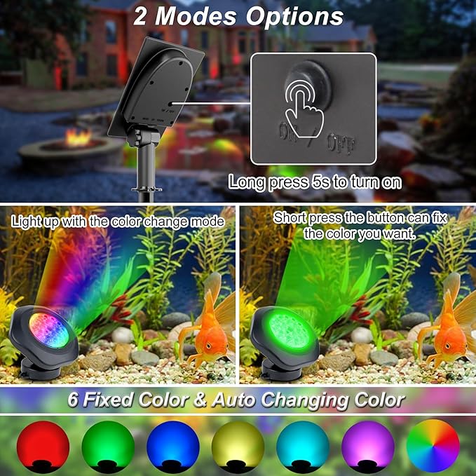 Solar Pond Lights, 18 LED Super Bright RGB LED Underwater Spotlights Color Ch...