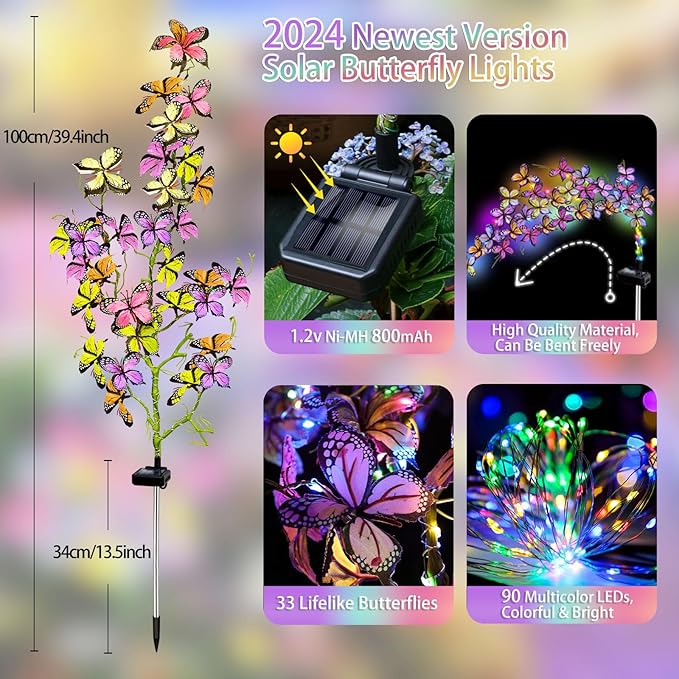 Solar Garden Lights Outdoor, Waterproof Solar Butterfly Lights 4 Pack Willow ...