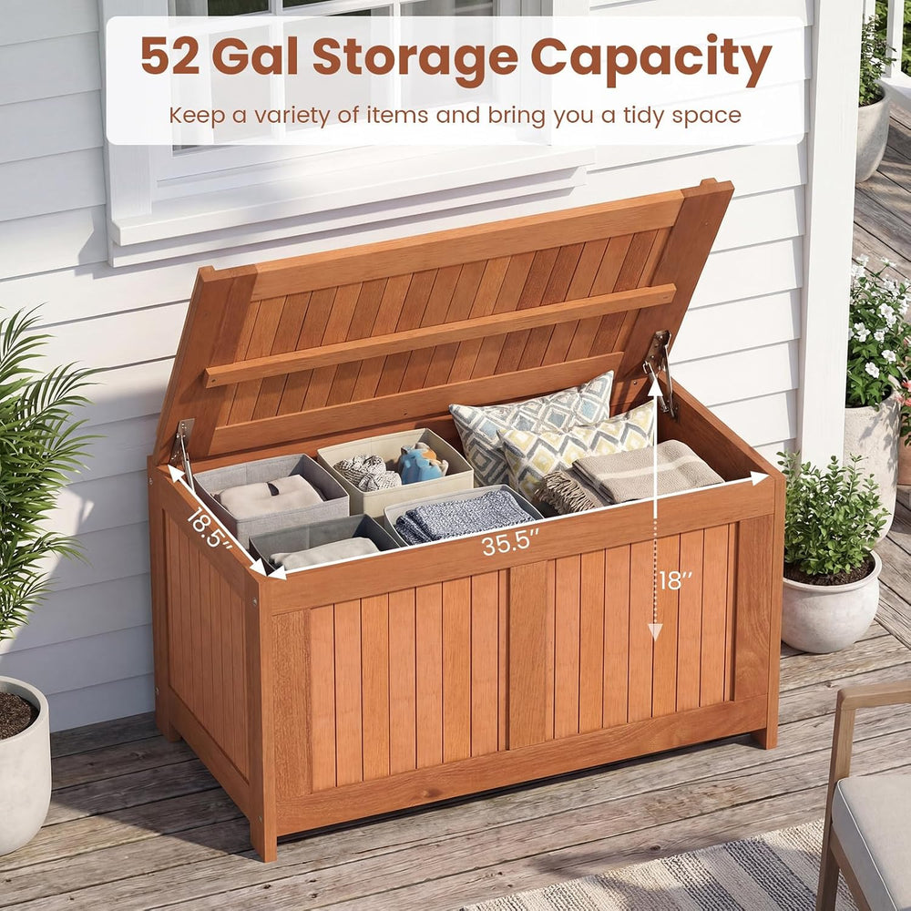 HAPPYGRILL Outdoor Wood Deck Box with Flip Top, Patio Storage Bench for Garde...