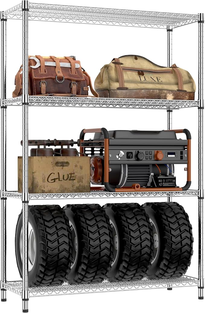 IZEUK 3400 LBS Garage Shelving Wide Storage Shelves 4 Tier Metal Shelves Heav...
