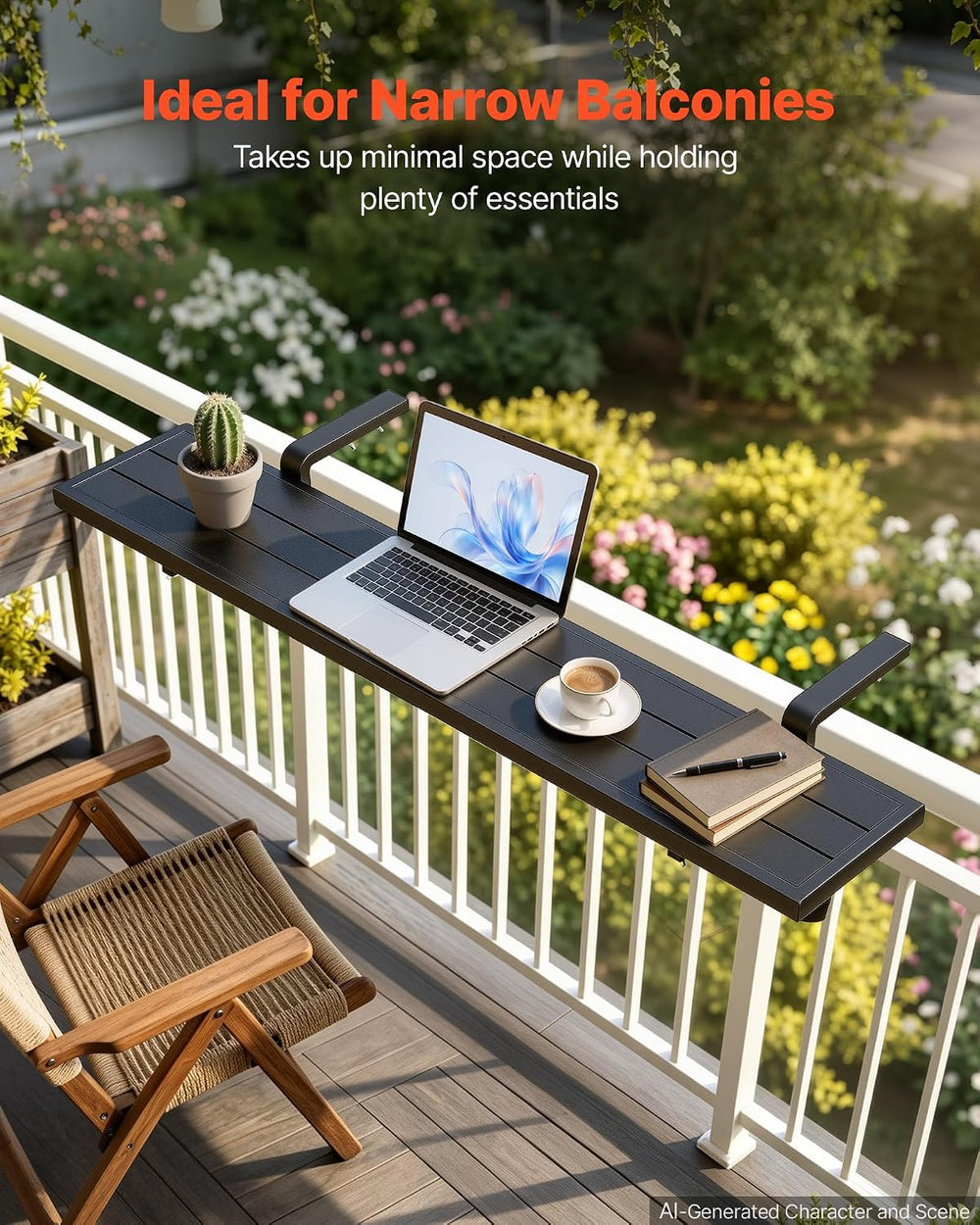 VEVOR Balcony Hanging Table 49" x 9.4" 60 lbs Balcony Railing Bar T...