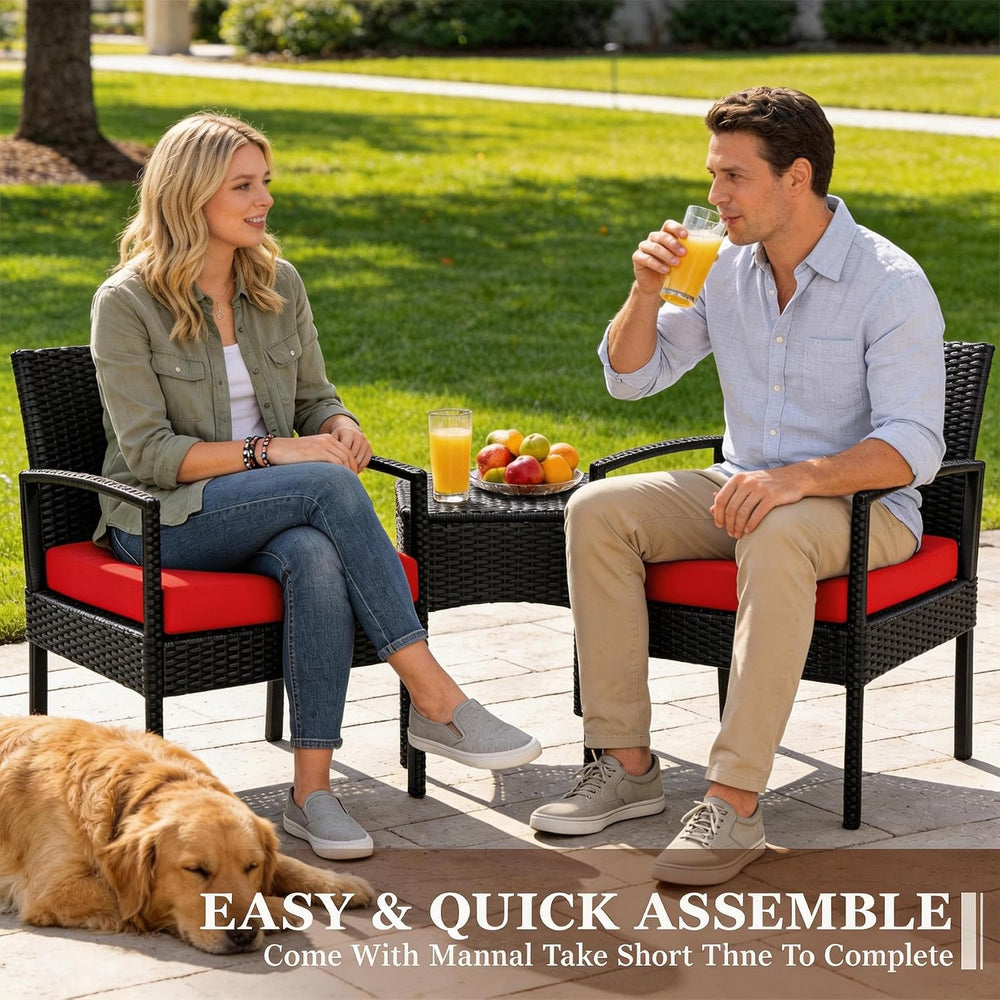 PROHIKER 3 PCS Patio Rattan Conversation Bistro Chairs Set, Outdoor Patio Fur...