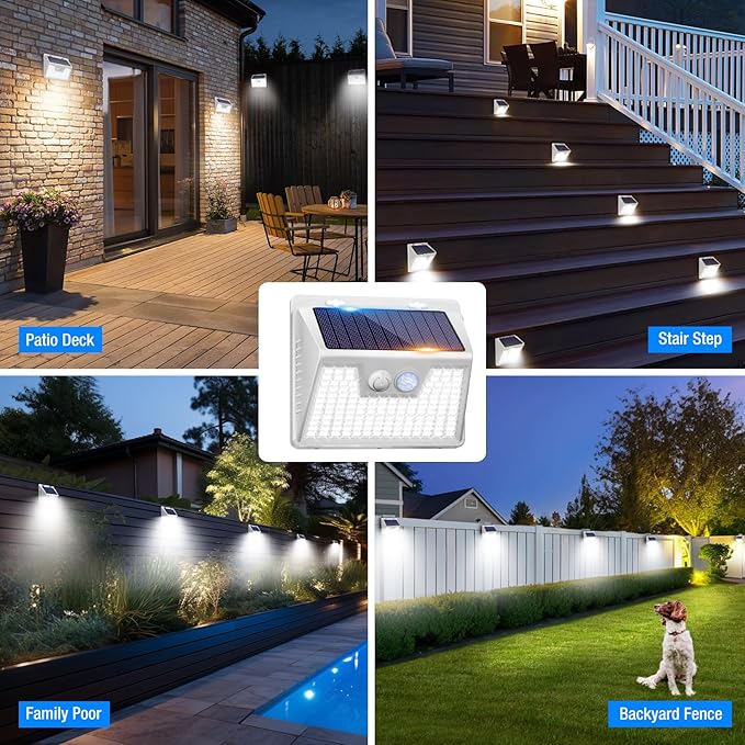 Peasur White Solar Lights Outdoor Waterproof, 8 Pack 140LED Bright Motion Sen...