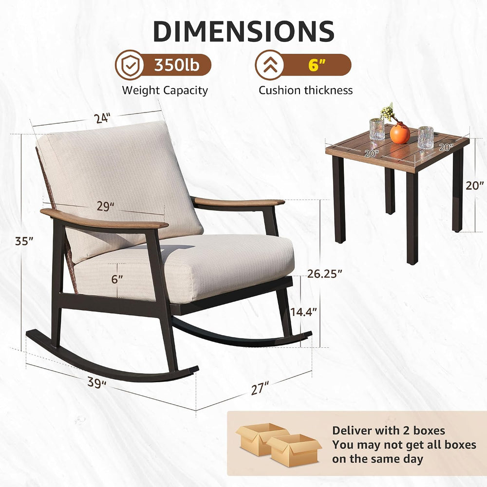 NATURAL EXPRESSIONS 3 Piece Rocking Bistro Set with Outdoor Rocker Chairs