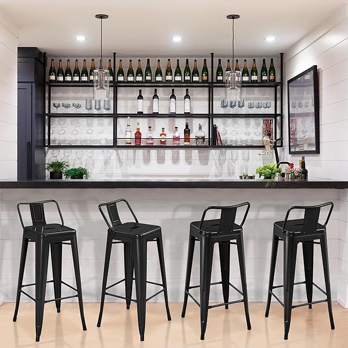 Yaheetech Bar Stools Set of 4, Metal Counter Height Chairs, 30 Inch Industria...