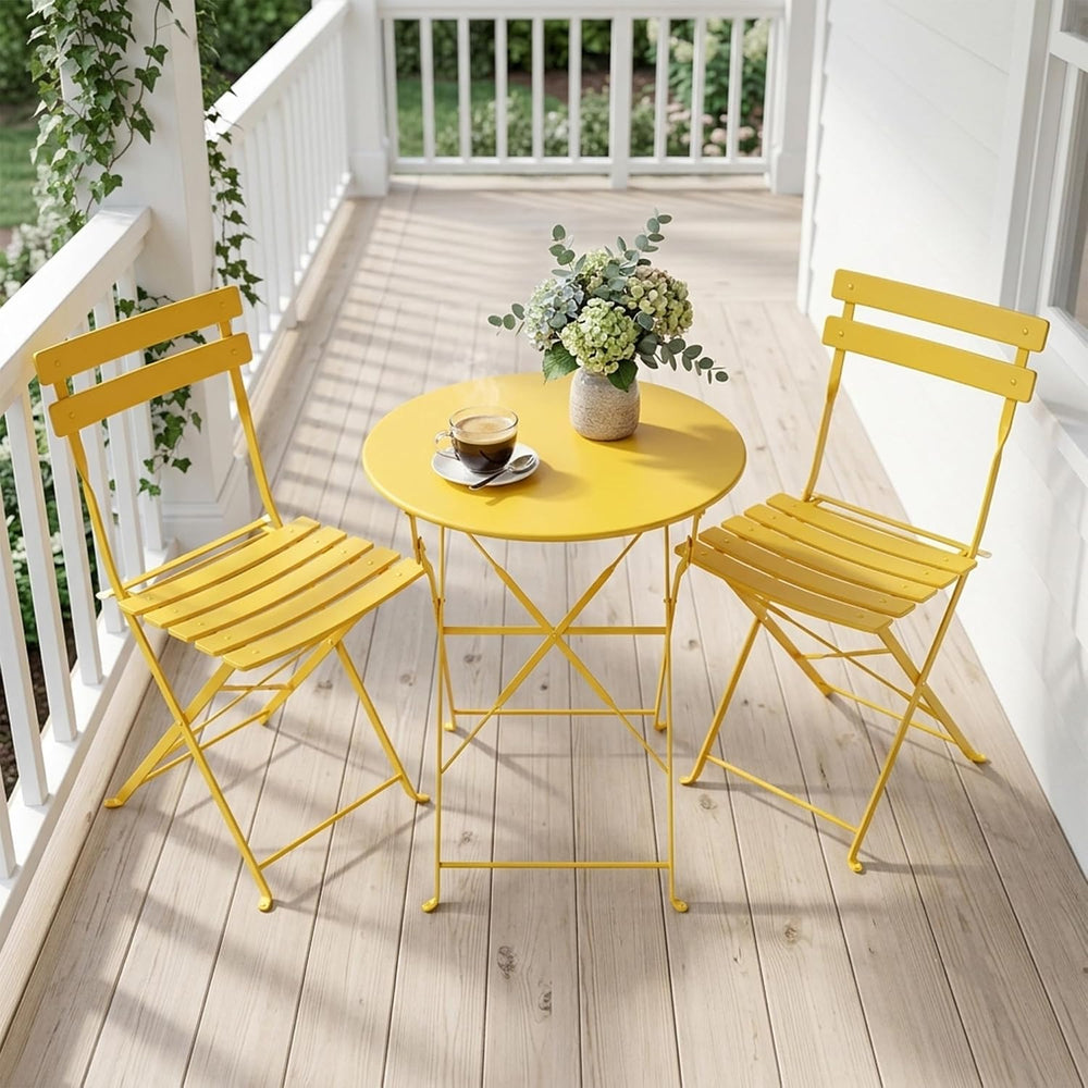 3-Piece Patio Bistro Set, Folding Outdoor Bistro Table and Chairs with Sturdy...