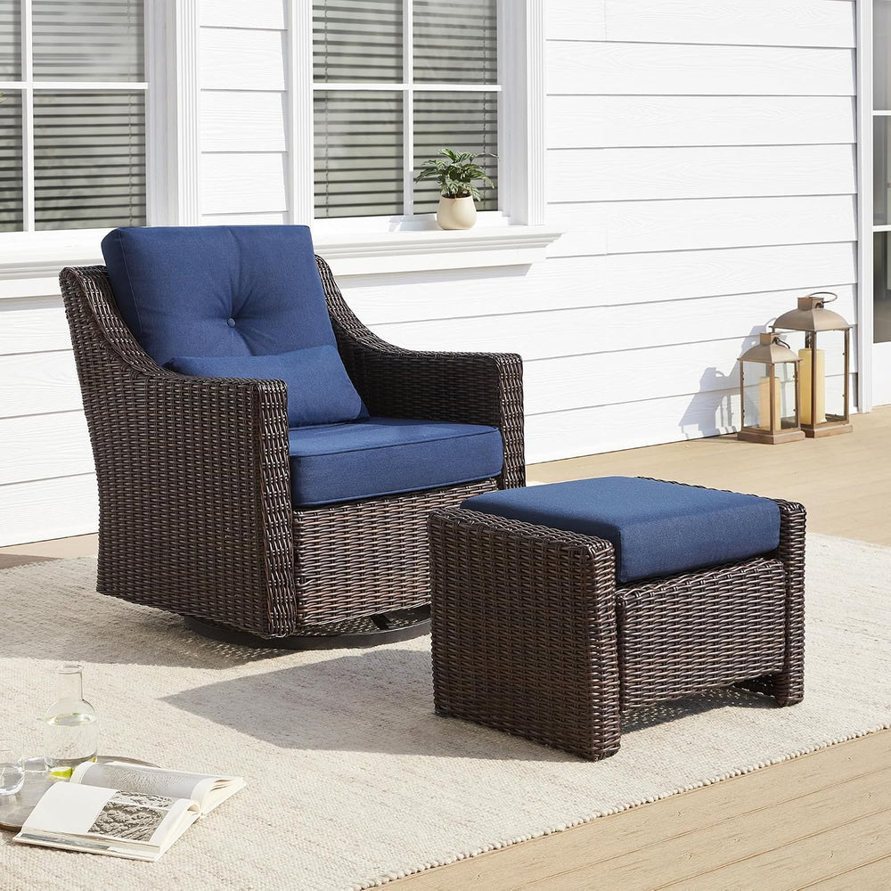 CHITA Patio Furniture Set, Outdoor Rocking Swivel Chair with Ottoman