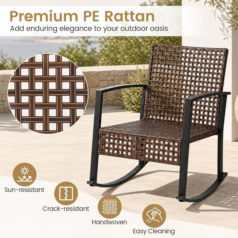 Tangkula 3-Piece Outdoor Rocking Chair Set w/ 2-Tier Glass-Top Side Table