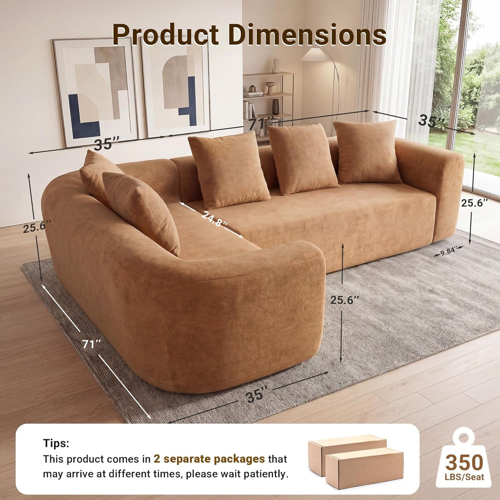 Claiks 106" Cloud Boneless Couch, Left Chaise Sofa, Brown