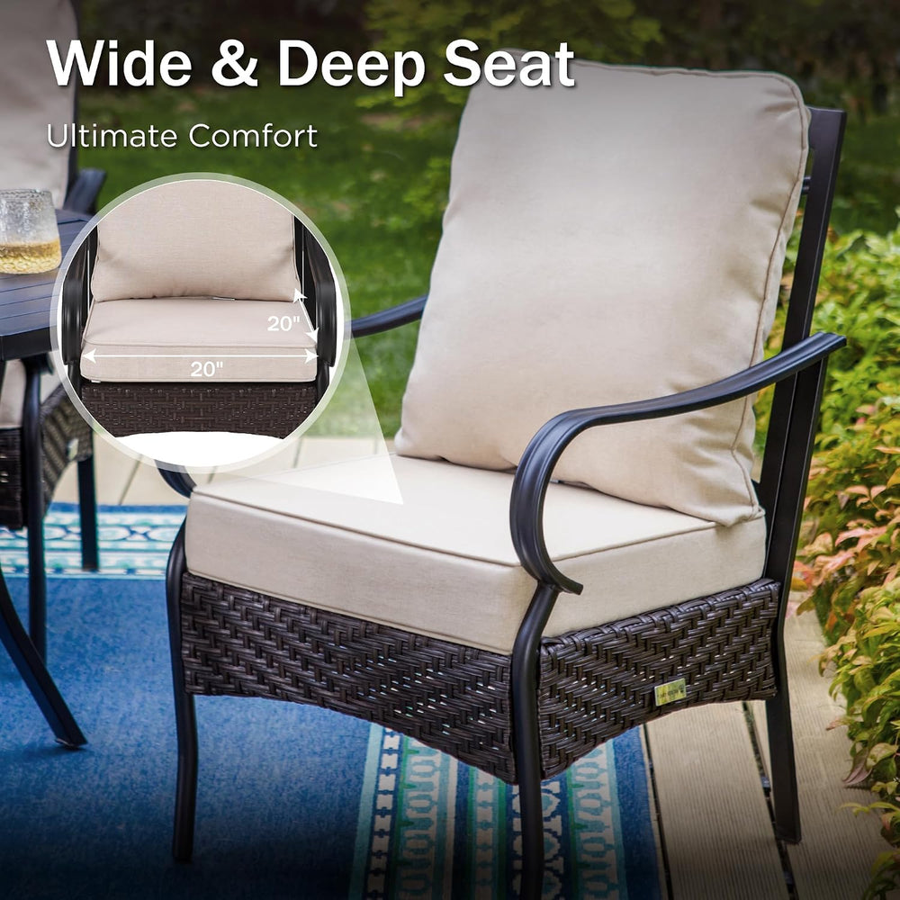 PHI VILLA 9pc Outdoor Dining Set, 83" Rectangular Table, Wicker Chairs