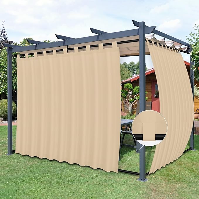 Easy-Going Outdoor Patio Curtains Detachable Tab Top Windproof Weatherproof C...