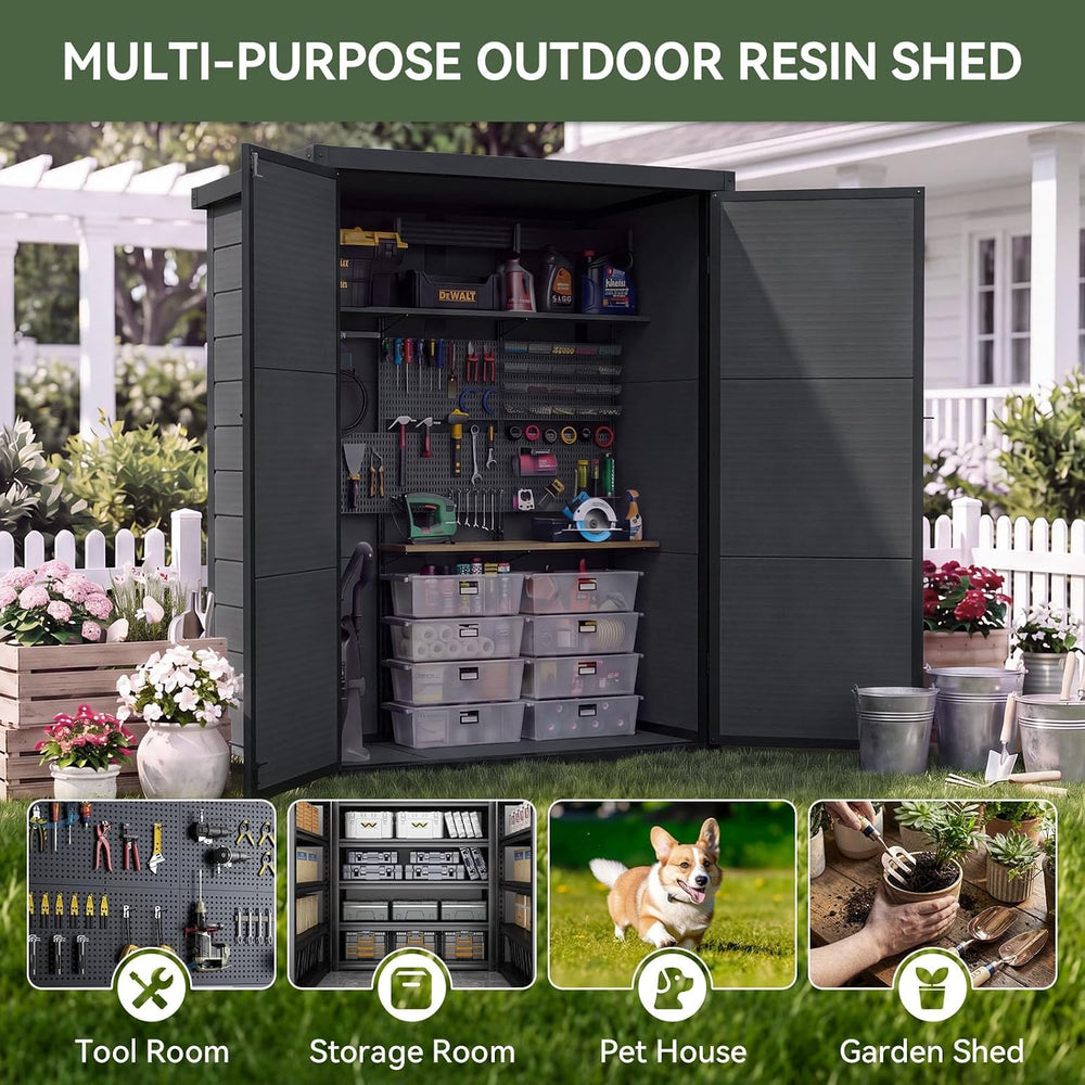 Aoxun 55 Cuft Outdoor Tall Storage Shed, 5×3 Ft Vertical Shed with Floor &...