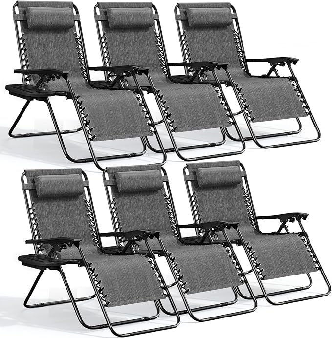 Nestl Zero Gravity Chairs Set of 6, Patio Lounge Chair Outdoor with Pillows &...