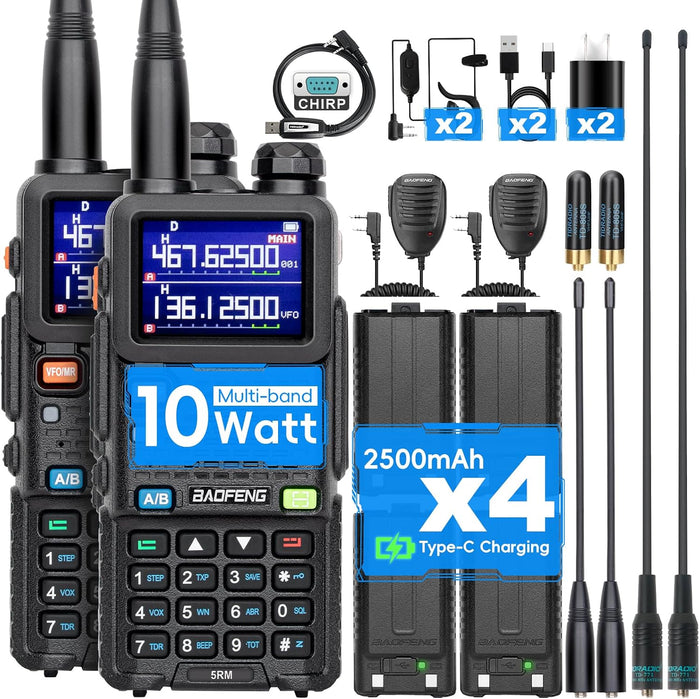 Baofeng Radio Ham Radio Handheld UV-5R Upgrade 5RM 10W (4PCS Batteries) Emergency Two Way Radio Long Range,999CH, Fre Copy, NOAA Weather Rechargeable Walkie Talkies for Survival Gear Hunting-2 Pack