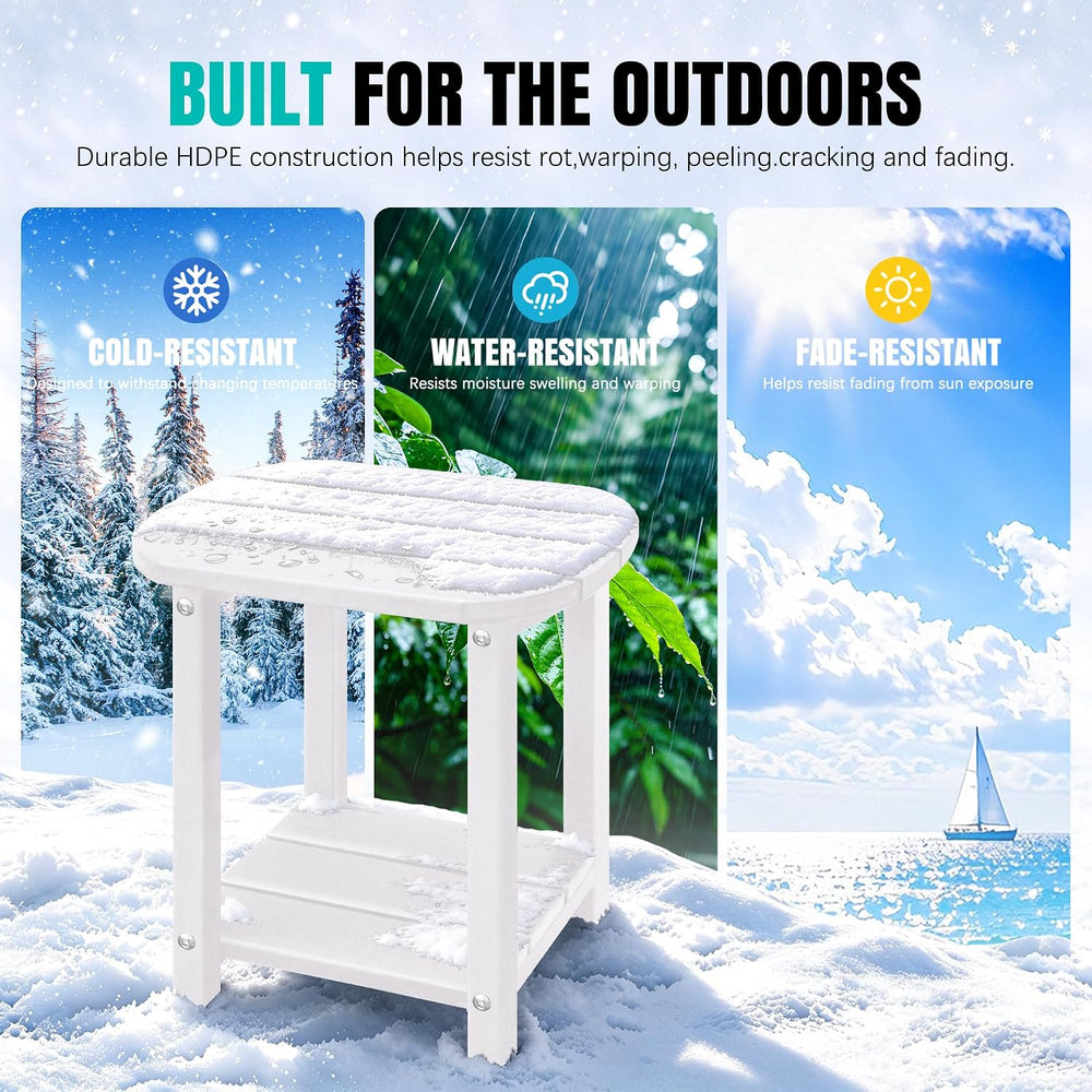 LZRS 2-Tier Patio Side Table, Heavy Duty HDPE Outdoor End Table with Wood Tex...