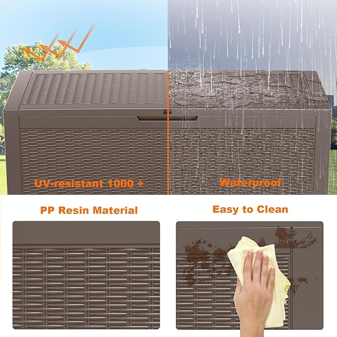 ROJIK Outdoor Storage Housing Deck Box - Waterproof Patio Furniture, Garden T...