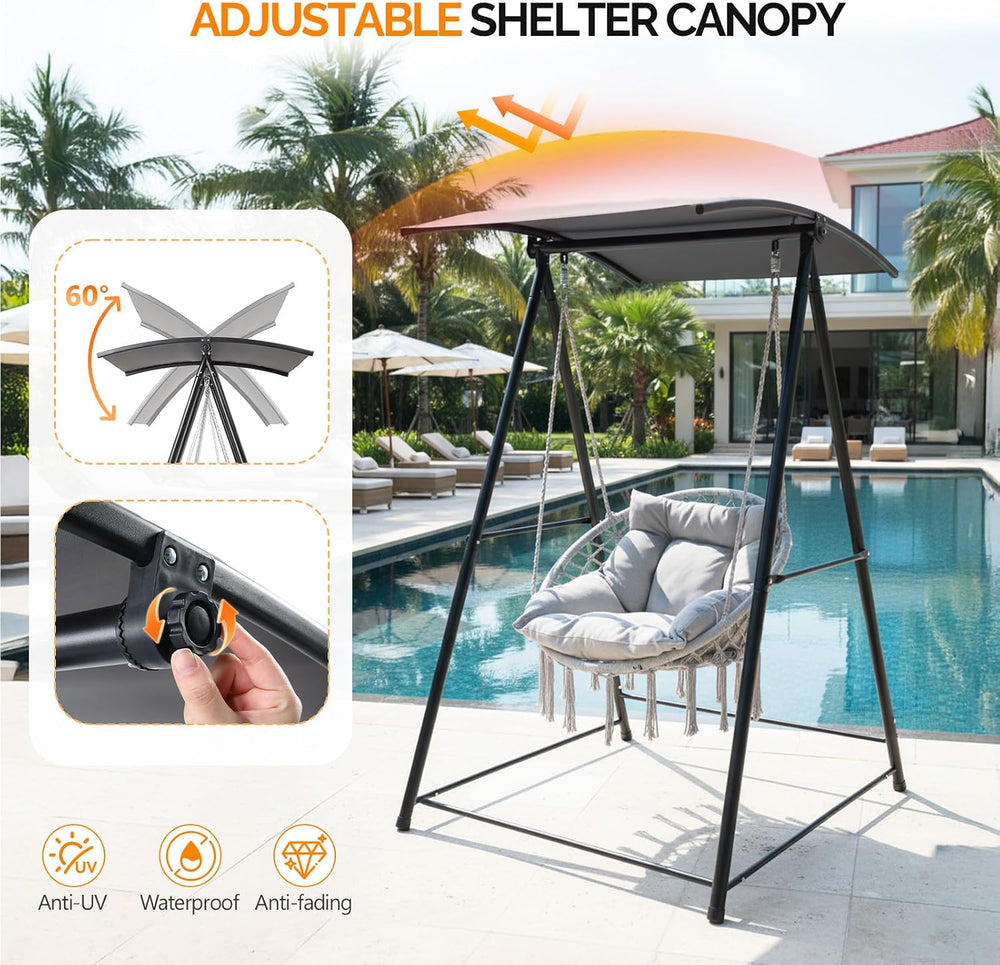 Hammock Chair with Stand, Comfy Hanging Chair with Cusion, Swing Stand with C...