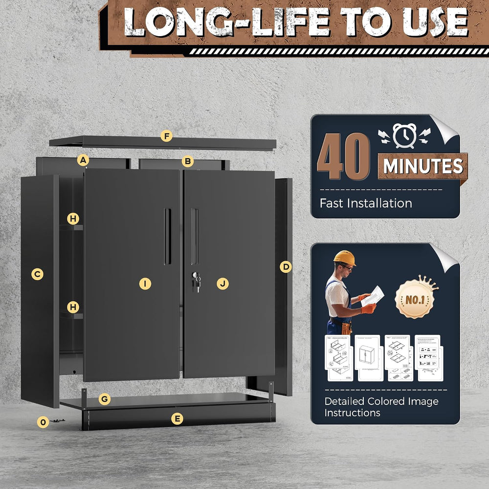 Metal Storage Cabinet with Locking Doors, Lockable Steel Storage Cabinets wit...