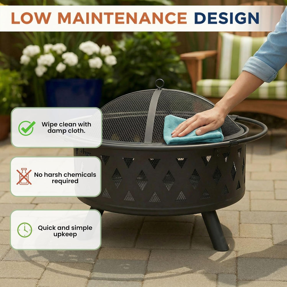 Pure Garden Outdoor Fire Pit with Cross Weave Pattern, Black, 32-Inch