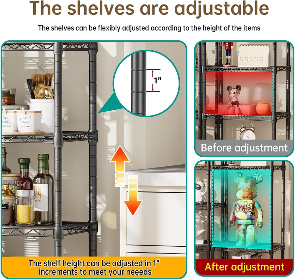 6Tier Adjustable Storage Shelves Metal Wire Shelving Standing Shelf
