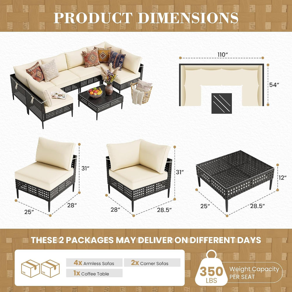 UDPATIO Patio Furniture Set, 7 Piece Modular Outdoor Furniture Set, Black