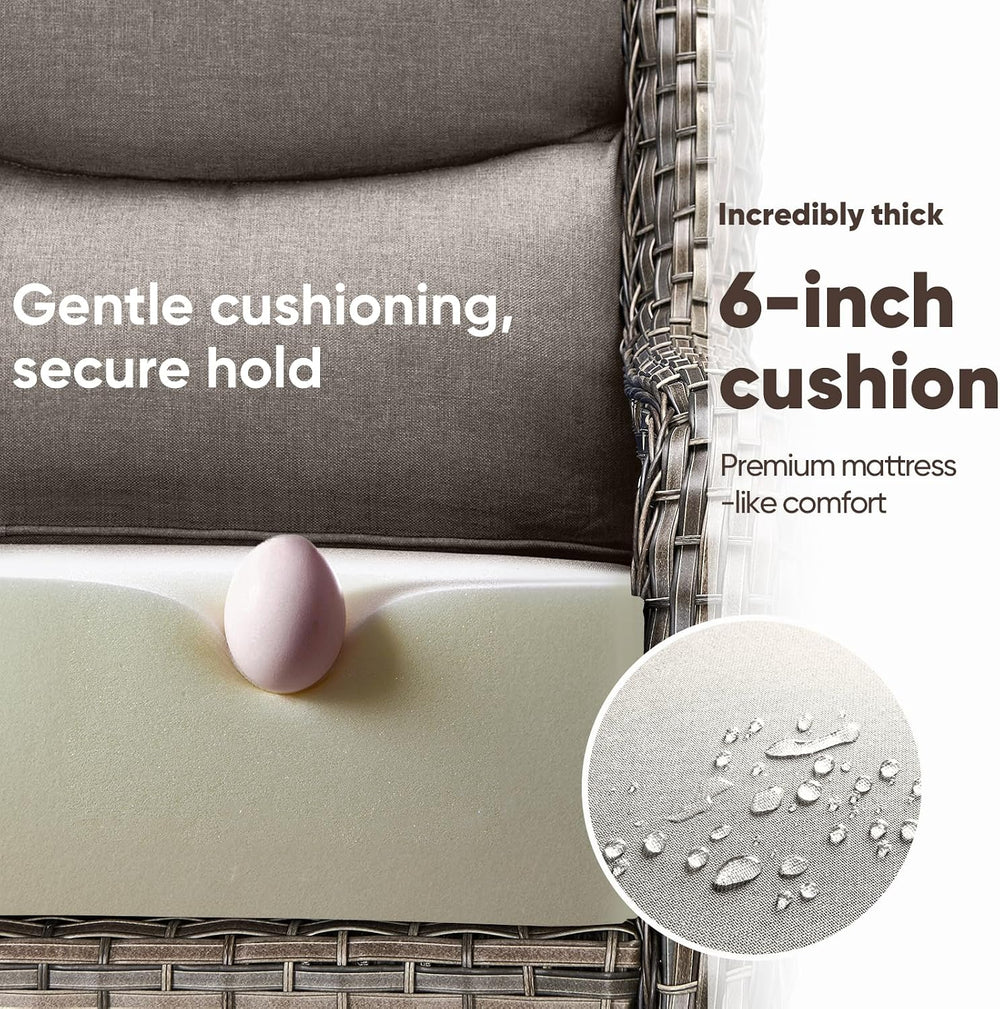 Swivel Patio Chairs Sofa Set of 6-6" Thick Cushion - Wicker Outdoor Swiv...