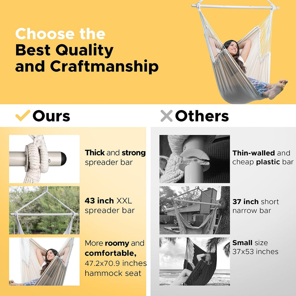 ADVOKAIR Hammock Chair Hanging Chair Rope Swing XXL - Max 500lbs, 70in Large ...