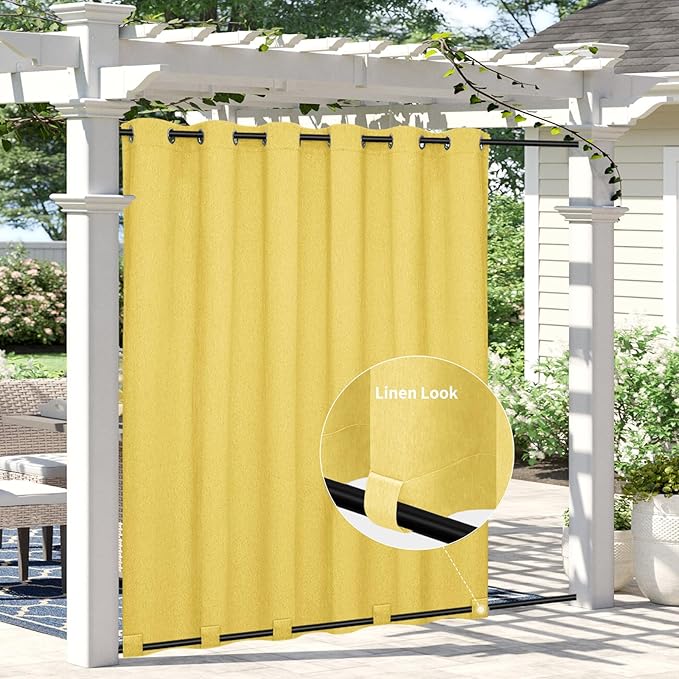 Easy-Going Linen Look Outdoor Curtains Waterproof Windproof Porch Curtains, S...