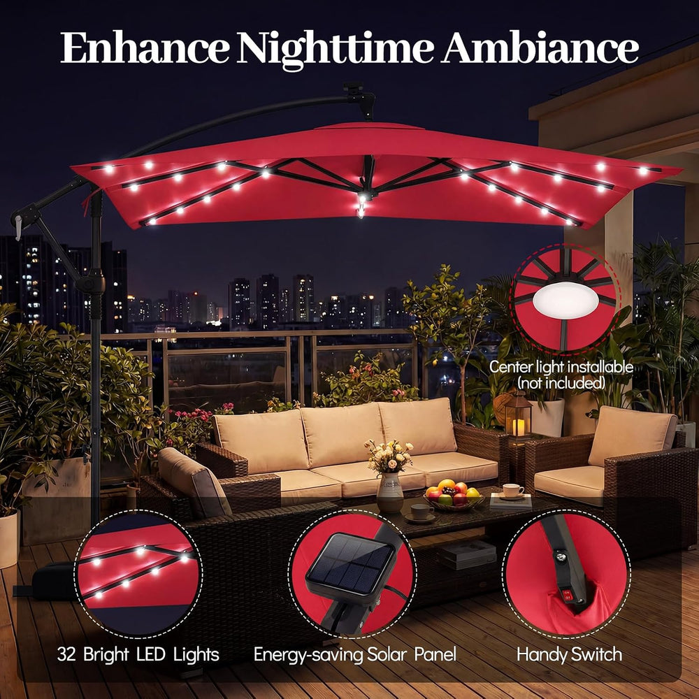 Tangkula 8x8 FT Solar Patio Umbrella with Base Included, Square Offset Cantil...