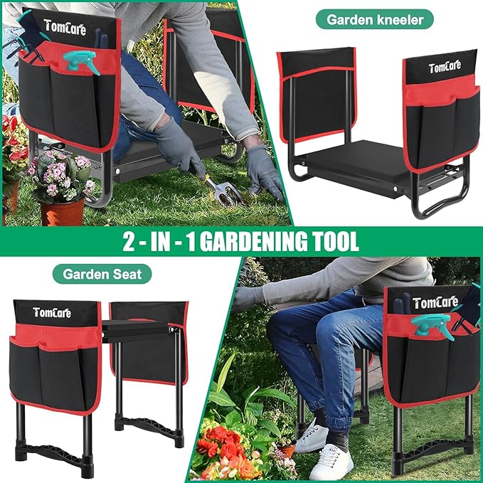 TomCare Garden Kneeler and Seat 10.64” Wider Larger Soft Kneeling Pad Garden ...