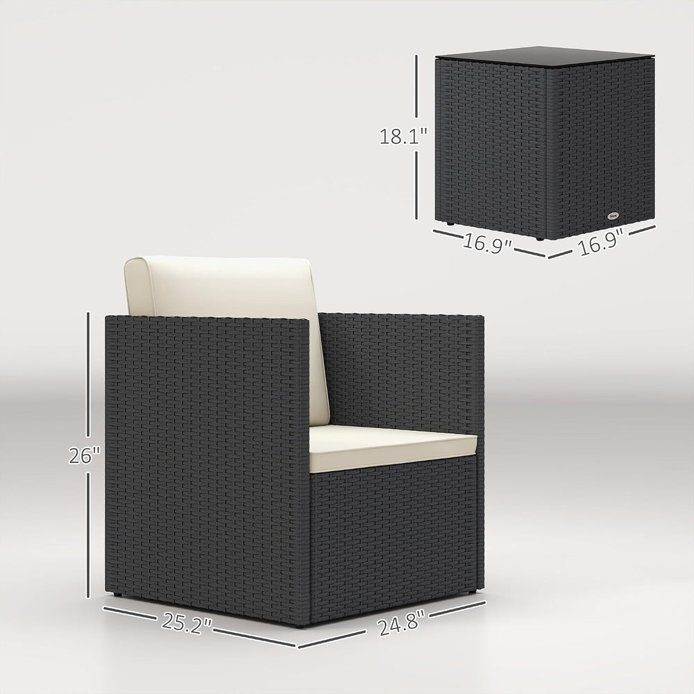 Outsunny 3 Piece Patio Furniture Set, Outdoor Wicker Bistro Set, Black